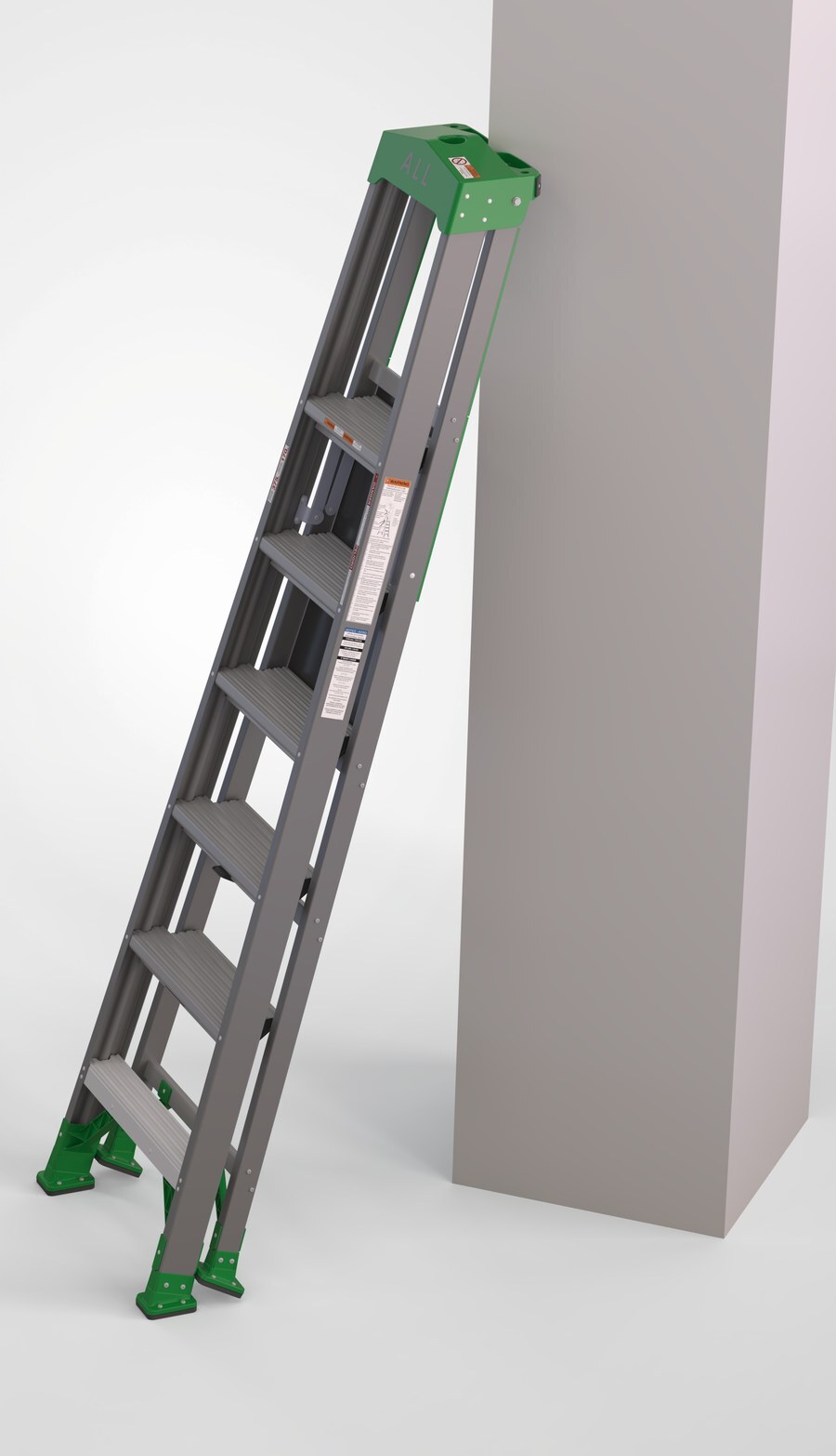 Game Changer Smart Ladder, closed and leaning against a wall